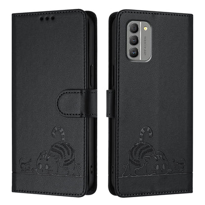 Nokia G400 Cat and Rat Embossed Pattern, RFID Leather Phone Case with Lanyard, Kickstand, and Wallet Features