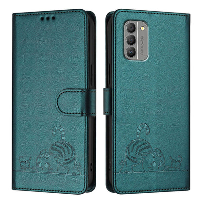 Nokia G400 Cat and Rat Embossed Pattern, RFID Leather Phone Case with Lanyard, Kickstand, and Wallet Features