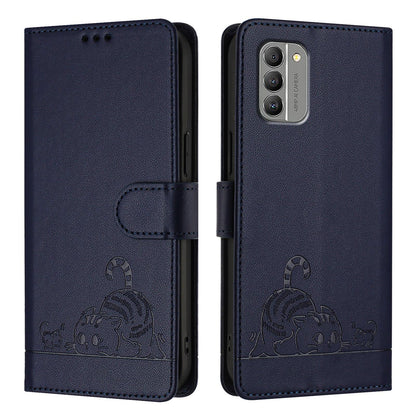 Nokia G400 Cat and Rat Embossed Pattern, RFID Leather Phone Case with Lanyard, Kickstand, and Wallet Features