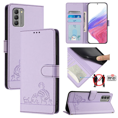Nokia G400 Cat and Rat Embossed Pattern, RFID Leather Phone Case with Lanyard, Kickstand, and Wallet Features