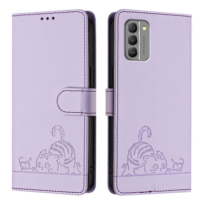 Nokia G400 Cat and Rat Embossed Pattern, RFID Leather Phone Case with Lanyard, Kickstand, and Wallet Features