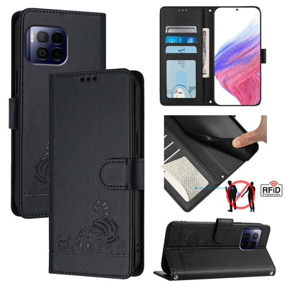 T-Mobile REVVL 7 Pro 5G Cat and Rat Embossed Pattern, RFID Leather Phone Case with Lanyard, Kickstand, and Wallet Features