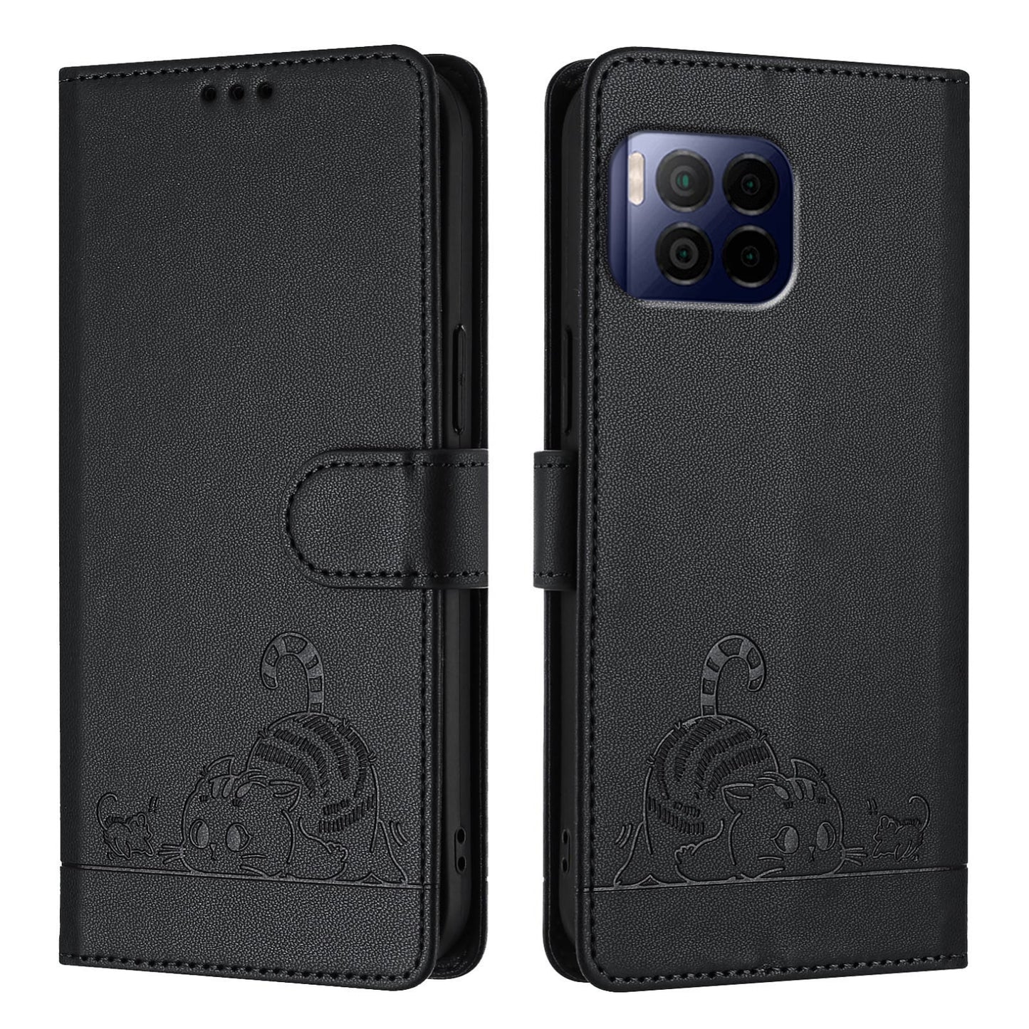 T-Mobile REVVL 7 Pro 5G Cat and Rat Embossed Pattern, RFID Leather Phone Case with Lanyard, Kickstand, and Wallet Features