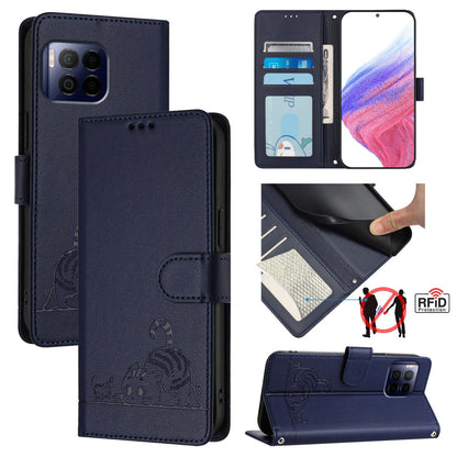 T-Mobile REVVL 7 Pro 5G Cat and Rat Embossed Pattern, RFID Leather Phone Case with Lanyard, Kickstand, and Wallet Features