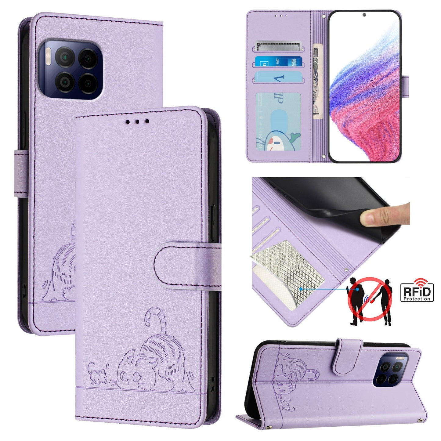 T-Mobile REVVL 7 Pro 5G Cat and Rat Embossed Pattern, RFID Leather Phone Case with Lanyard, Kickstand, and Wallet Features