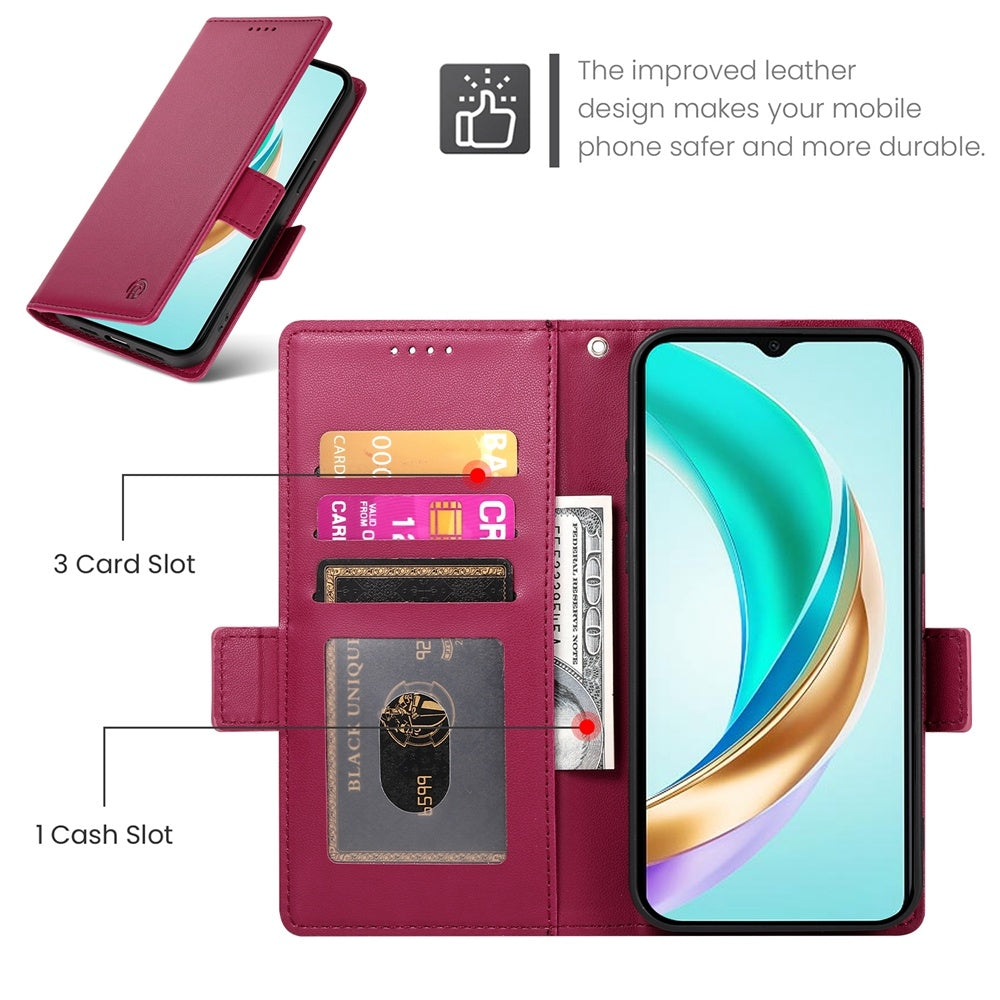 Honor X6b Magnetic Leather Wallet Case with Card Slots, Stand Function & Full Protection