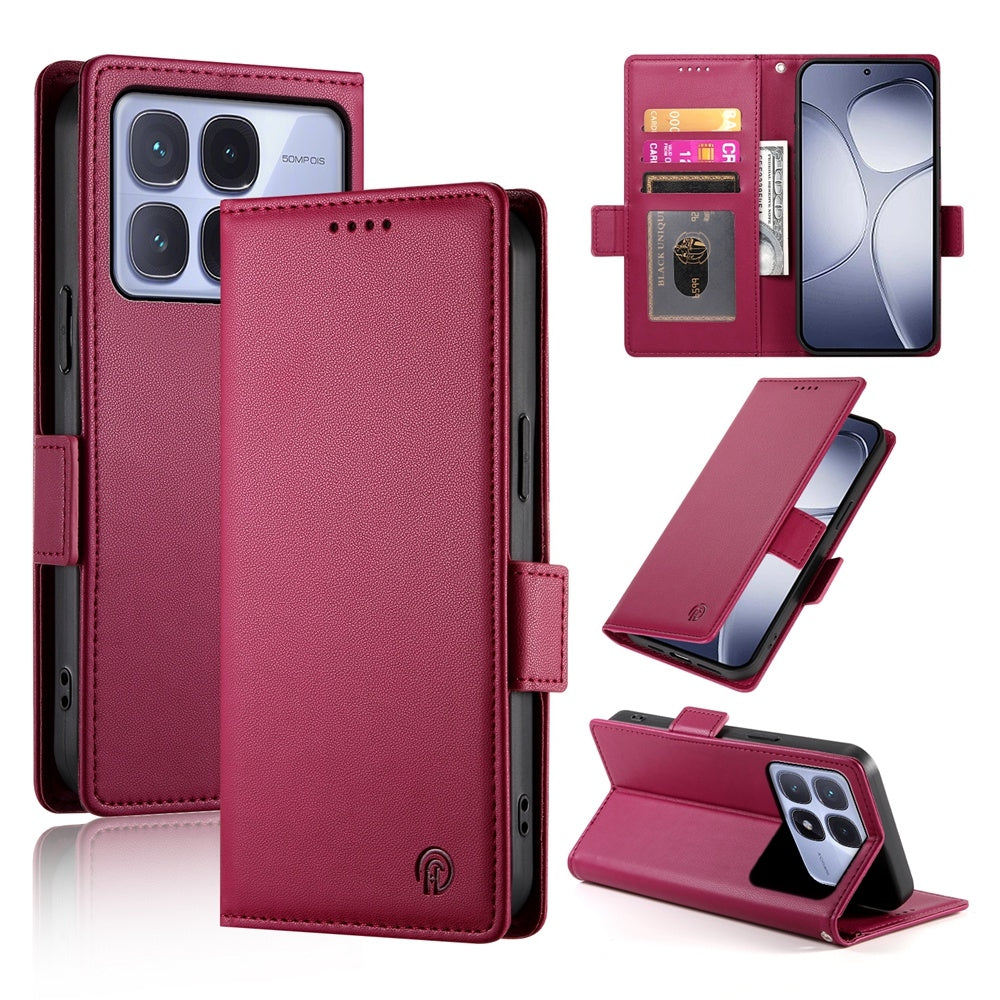 Redmi K70 Ultra Magnetic Leather Wallet Case with Card Slots, Stand Function & Full Protection