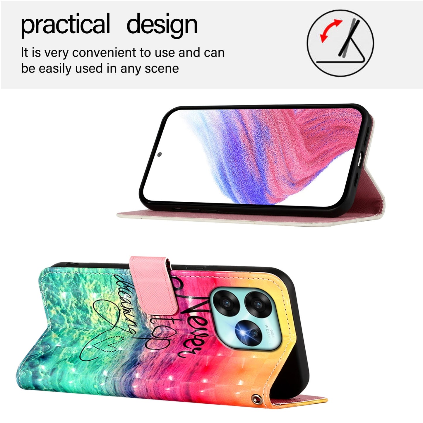 Umidigi A15 Leather Flip Phone Case with 3D Painted Design, Card Holder, Wallet & Stand Function - Durable Protection & Easy Access