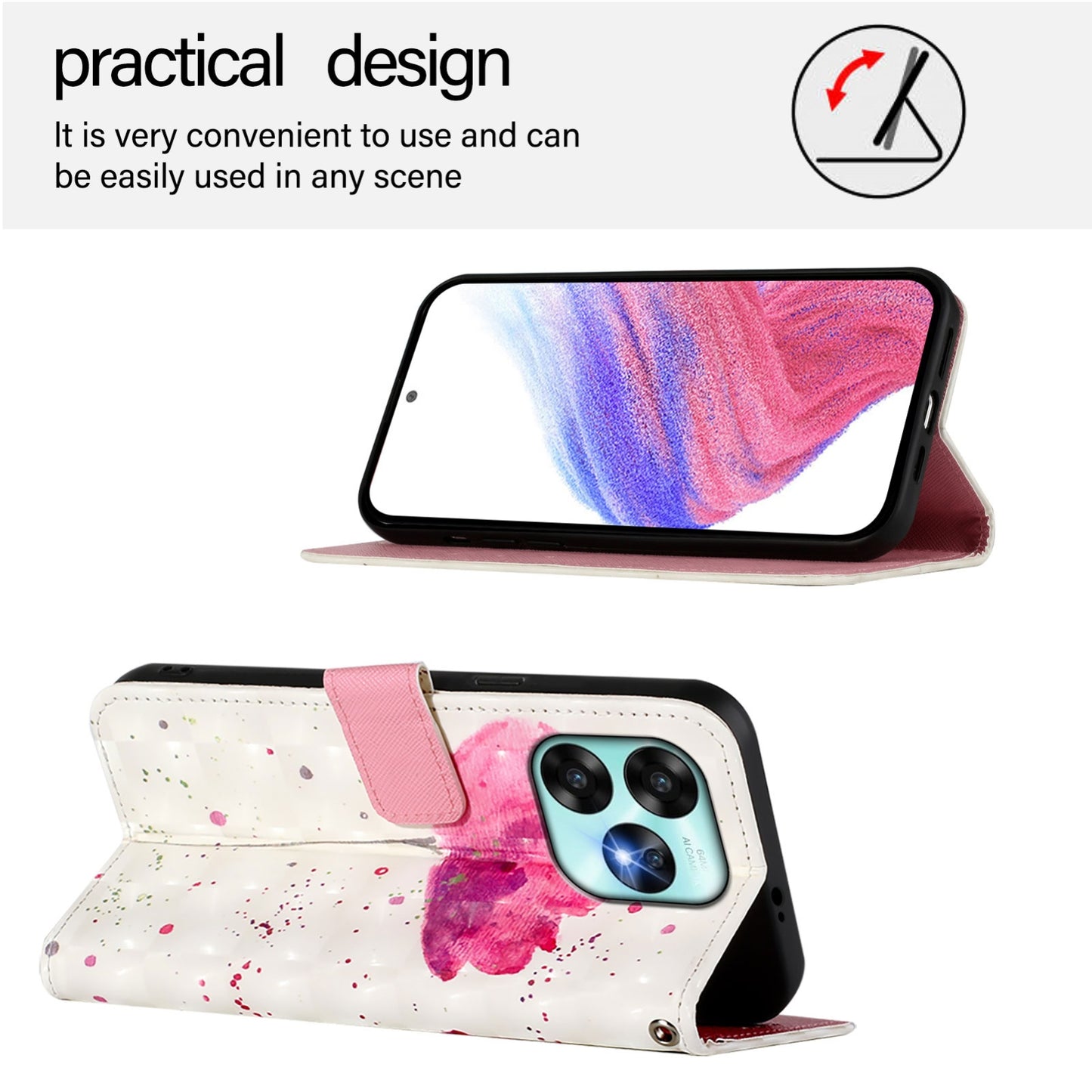 Umidigi A15 Leather Flip Phone Case with 3D Painted Design, Card Holder, Wallet & Stand Function - Durable Protection & Easy Access