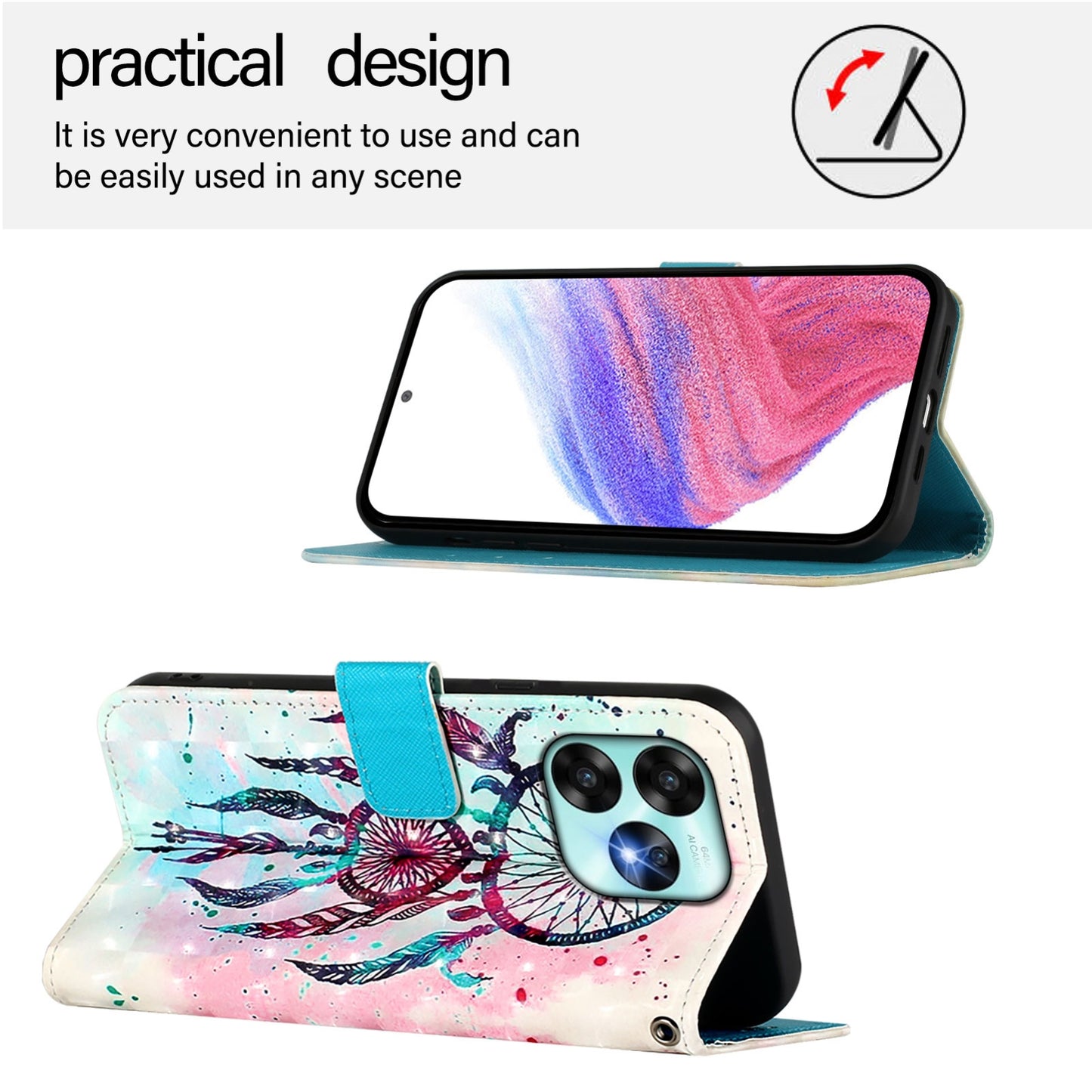 Umidigi A15C Leather Flip Phone Case with 3D Painted Design, Card Holder, Wallet & Stand Function - Durable Protection & Easy Access