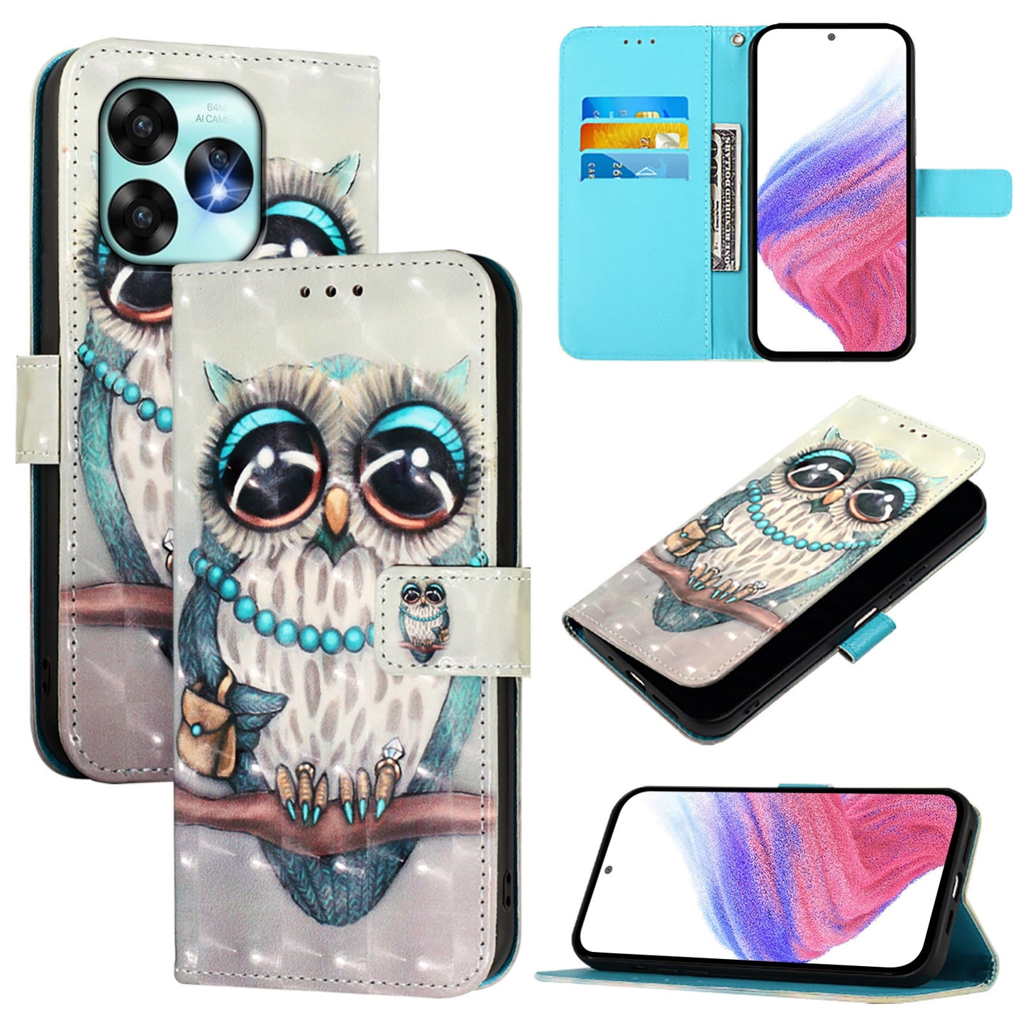 Umidigi A15T Leather Flip Phone Case with 3D Painted Design, Card Holder, Wallet & Stand Function - Durable Protection & Easy Access