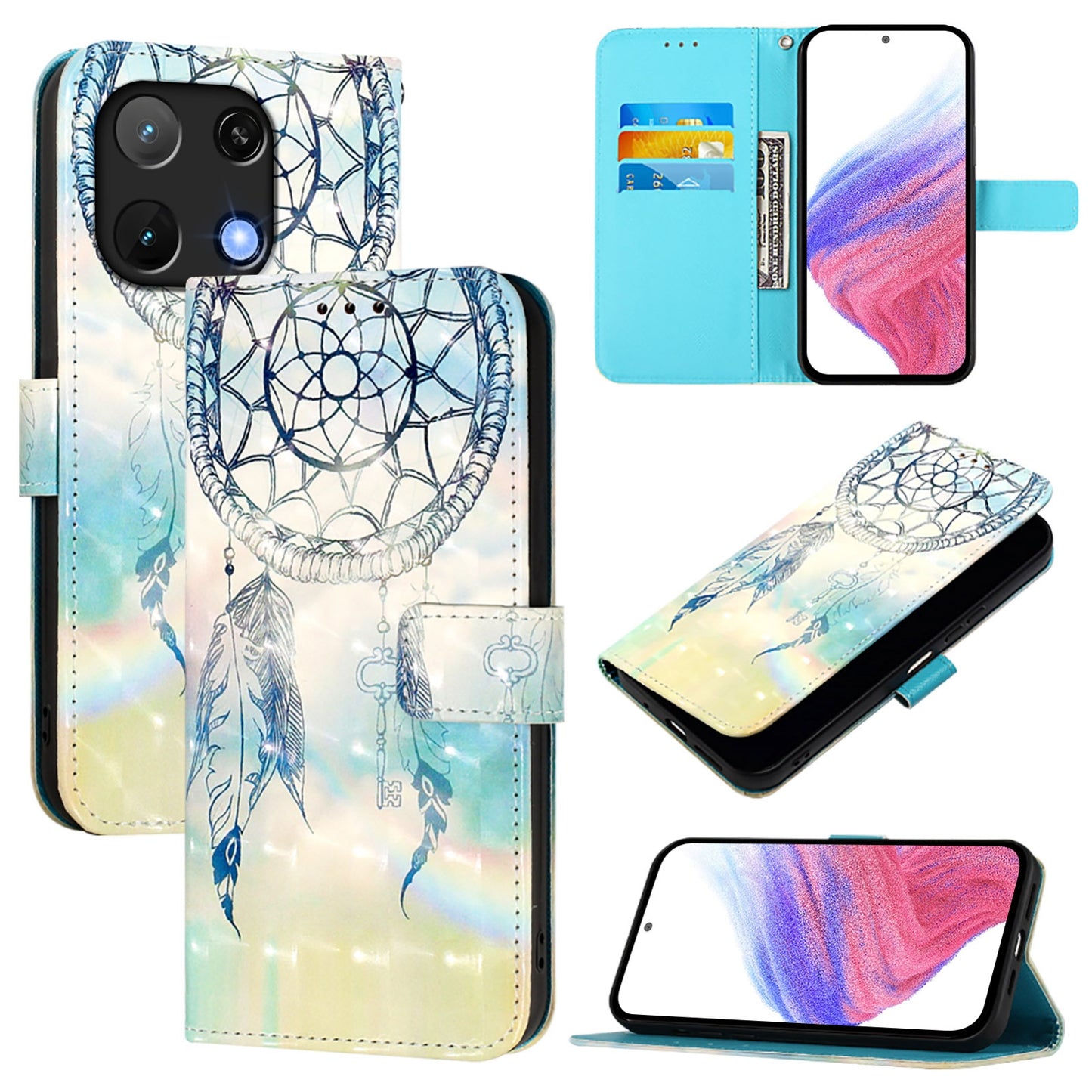 Umidigi Note 90 Leather Flip Phone Case with 3D Painted Design, Card Holder, Wallet & Stand Function - Durable Protection & Easy Access