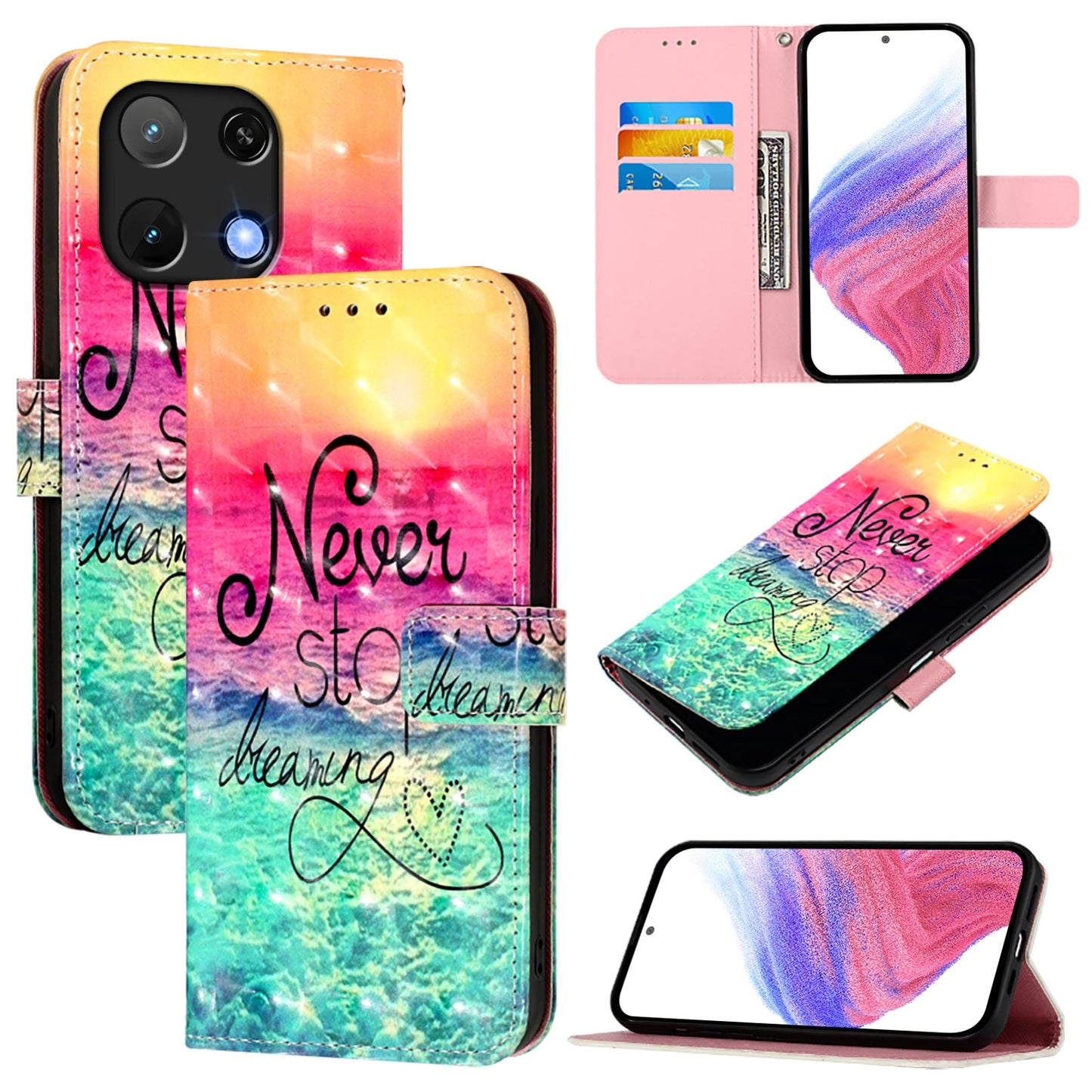 Umidigi Note 90 Leather Flip Phone Case with 3D Painted Design, Card Holder, Wallet & Stand Function - Durable Protection & Easy Access