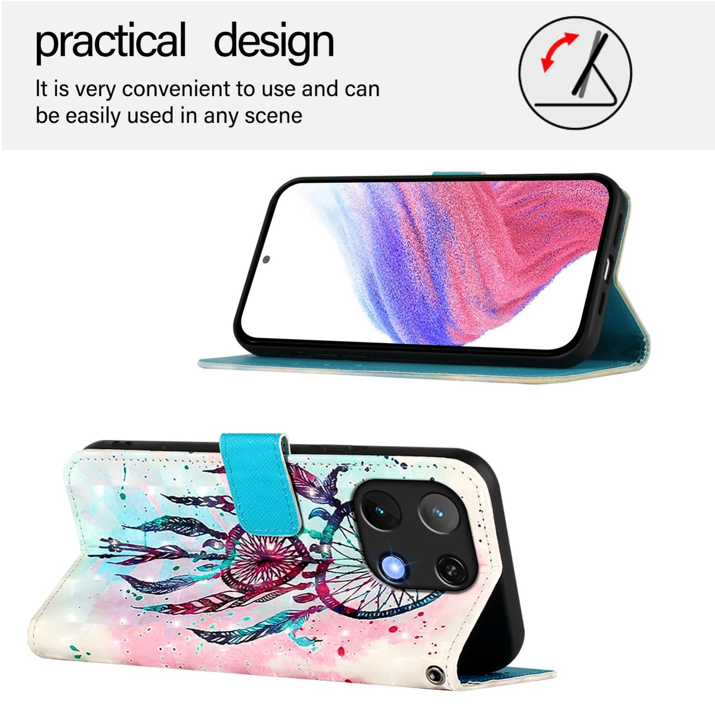Umidigi Note 90 Leather Flip Phone Case with 3D Painted Design, Card Holder, Wallet & Stand Function - Durable Protection & Easy Access