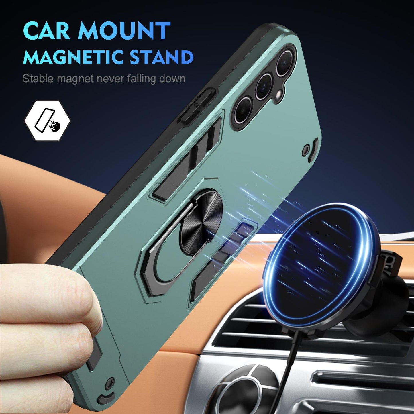 Shockproof Samsung Galaxy A26 5G Phone Case with 360° Rotatable Metal Ring Holder, Magnetic Car Mount Stand, Ultra-Thin PC & Silicone Protection Cover