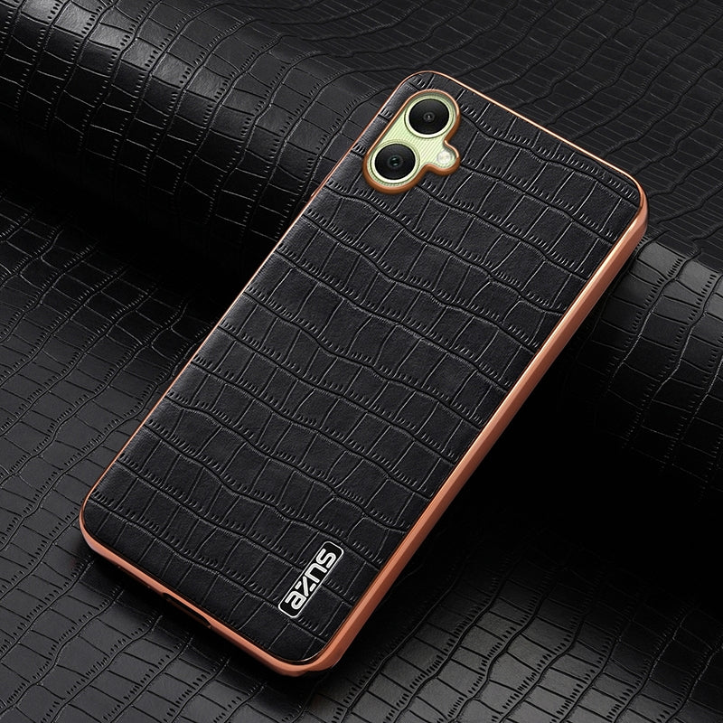 Samsung Galaxy A06 4G Luxury Case - Electroplated Frame, Crocodile Texture Leather, Full Coverage Protection, Anti-Fingerprint & Shockproof