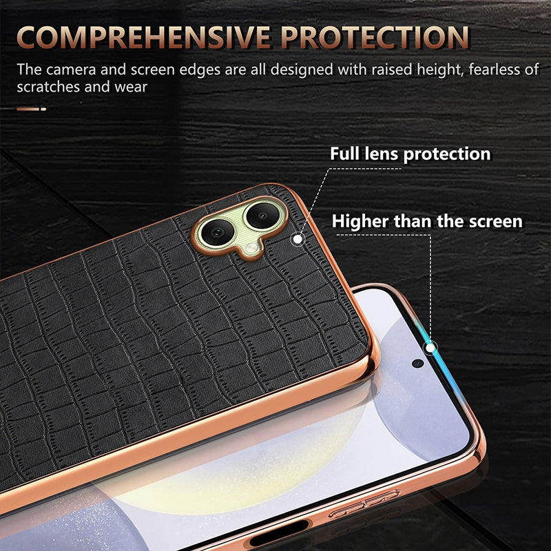 Samsung Galaxy A06 4G Luxury Case - Electroplated Frame, Crocodile Texture Leather, Full Coverage Protection, Anti-Fingerprint & Shockproof