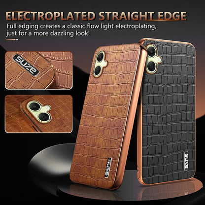 Samsung Galaxy A06 4G Luxury Case - Electroplated Frame, Crocodile Texture Leather, Full Coverage Protection, Anti-Fingerprint & Shockproof