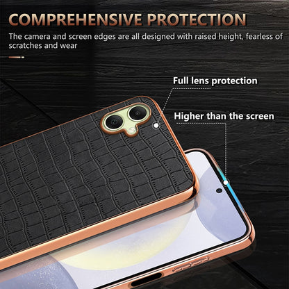 Samsung Galaxy A06 4G Luxury Case - Electroplated Frame, Crocodile Texture Leather, Full Coverage Protection, Anti-Fingerprint & Shockproof