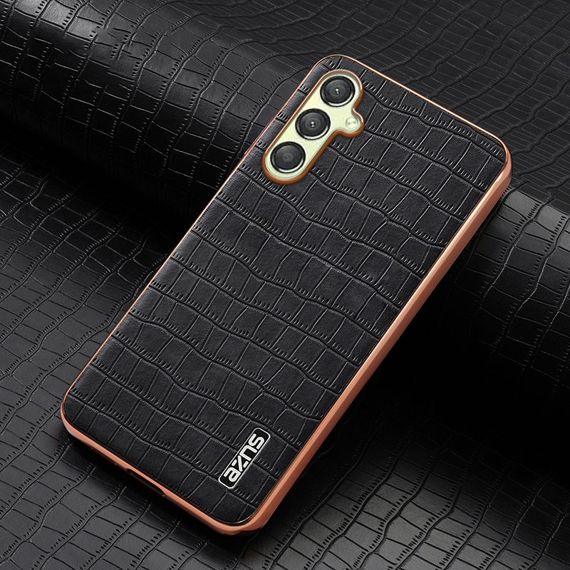 Samsung Galaxy A16 5G Luxury Case - Electroplated Frame, Crocodile Texture Leather, Full Coverage Protection, Anti-Fingerprint & Shockproof