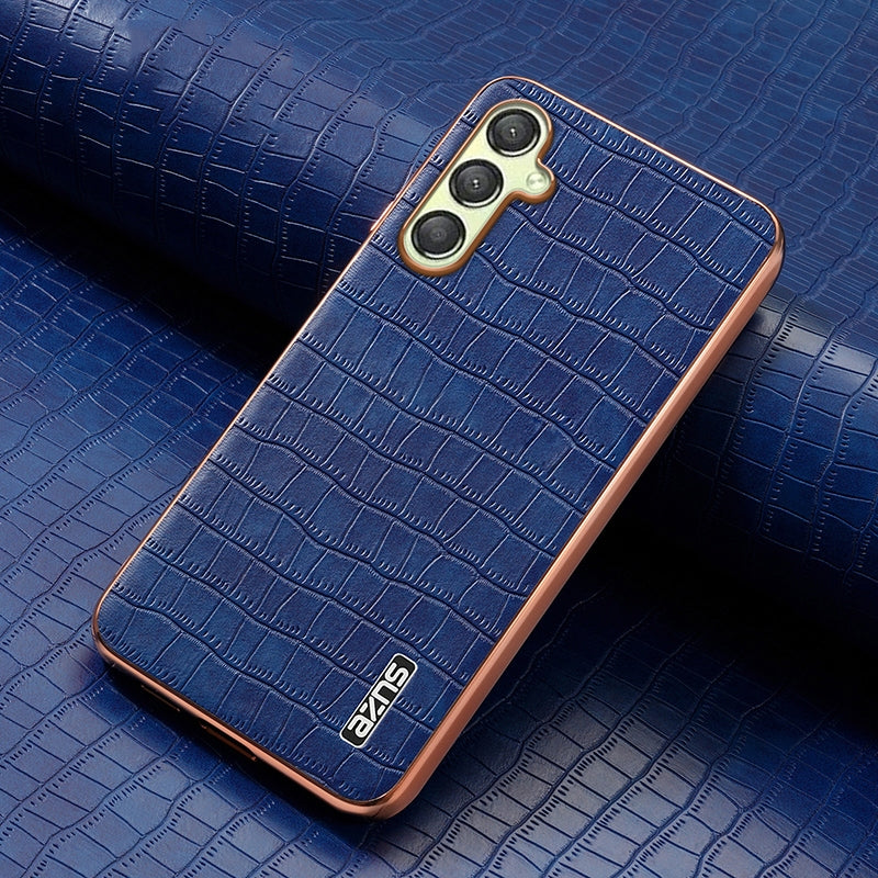 Samsung Galaxy A16 5G Luxury Case - Electroplated Frame, Crocodile Texture Leather, Full Coverage Protection, Anti-Fingerprint & Shockproof