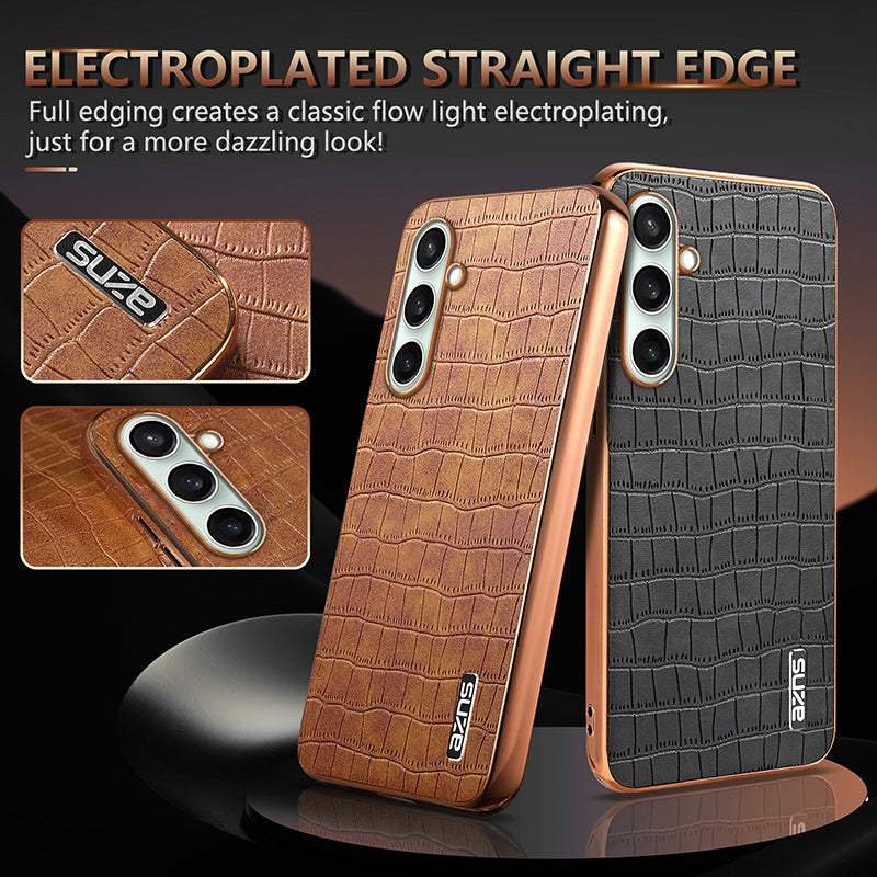 Samsung Galaxy A36 Luxury Case - Electroplated Frame, Crocodile Texture Leather, Full Coverage Protection, Anti-Fingerprint & Shockproof