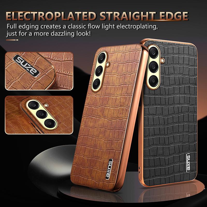 Samsung Galaxy A26 5G Luxury Case - Electroplated Frame, Crocodile Texture Leather, Full Coverage Protection, Anti-Fingerprint & Shockproof