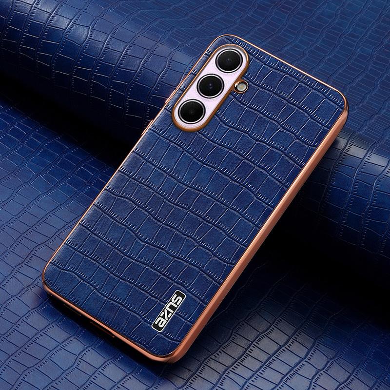 Samsung Galaxy A56 5G Luxury Case - Electroplated Frame, Crocodile Texture Leather, Full Coverage Protection, Anti-Fingerprint & Shockproof