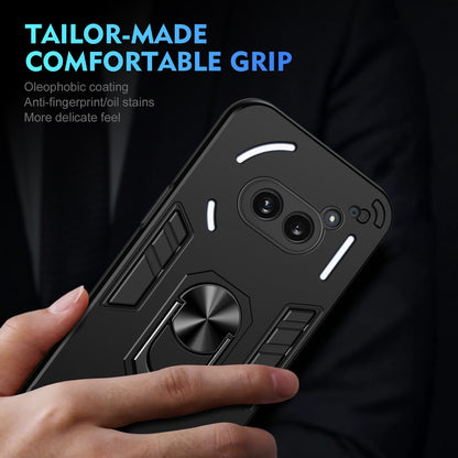 Shockproof Nothing Phone 2a Phone Case with 360° Rotatable Metal Ring Holder, Magnetic Car Mount Stand, Ultra-Thin PC & Silicone Protection Cover