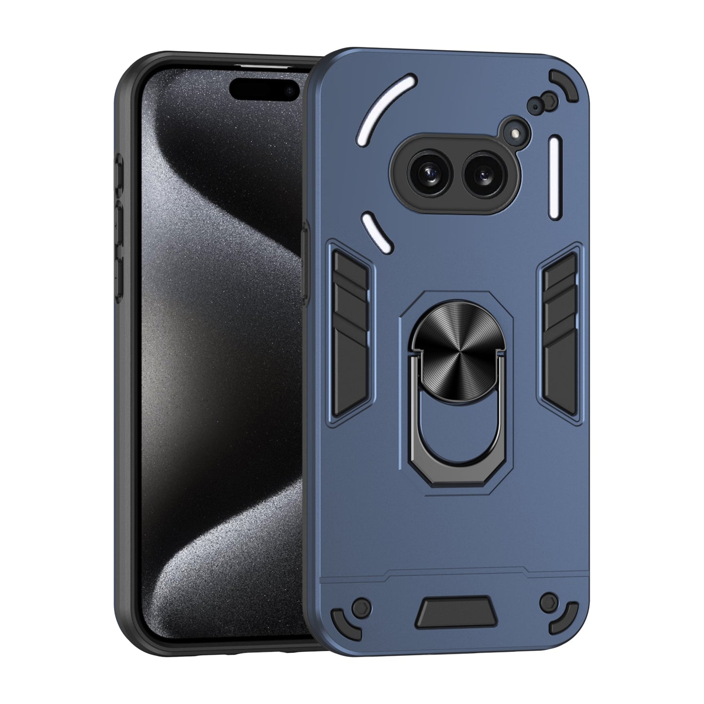 Shockproof Nothing Phone 2a Phone Case with 360° Rotatable Metal Ring Holder, Magnetic Car Mount Stand, Ultra-Thin PC & Silicone Protection Cover