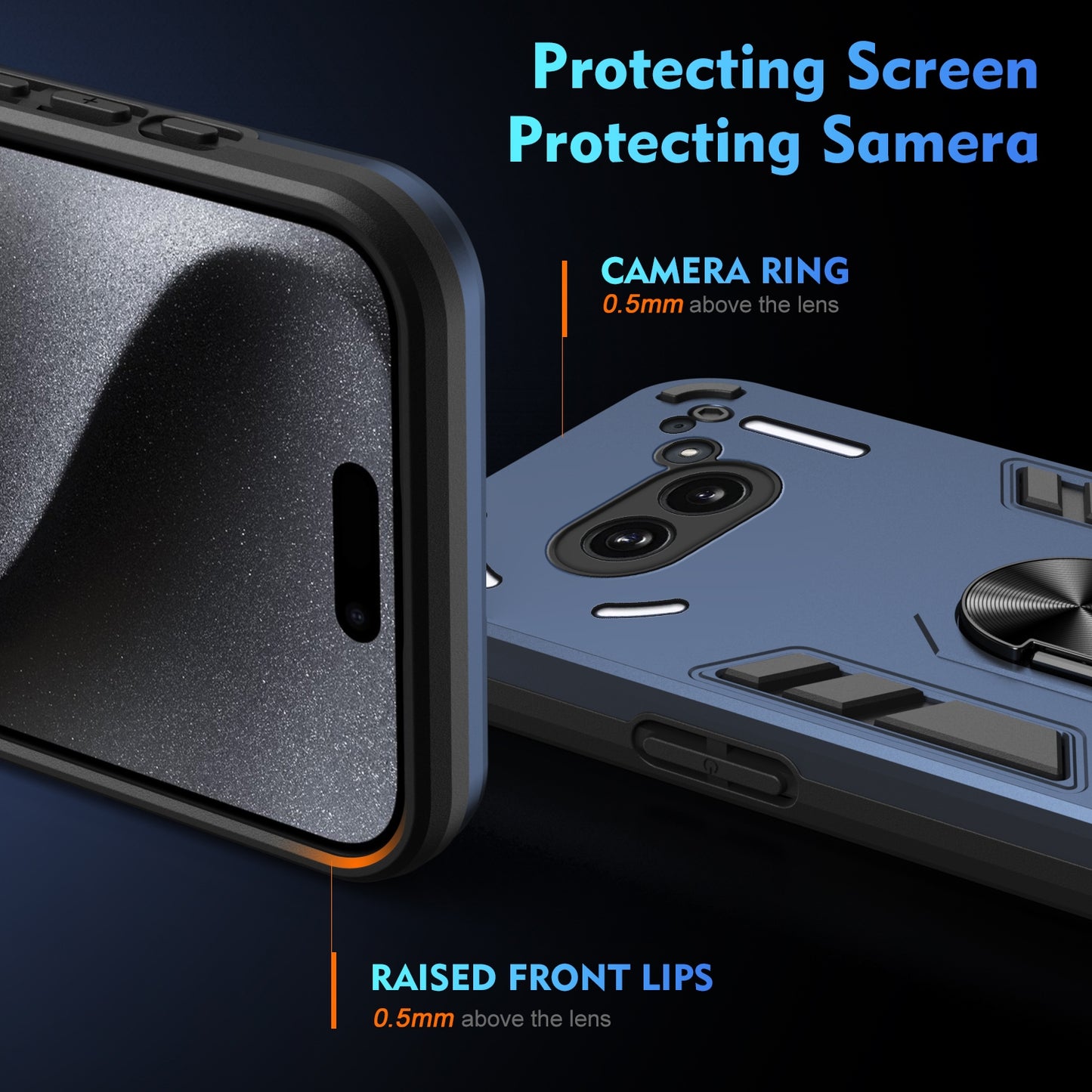 Shockproof Nothing Phone 2a Phone Case with 360° Rotatable Metal Ring Holder, Magnetic Car Mount Stand, Ultra-Thin PC & Silicone Protection Cover