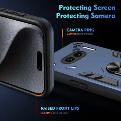 Shockproof Nothing Phone 2a Phone Case with 360° Rotatable Metal Ring Holder, Magnetic Car Mount Stand, Ultra-Thin PC & Silicone Protection Cover