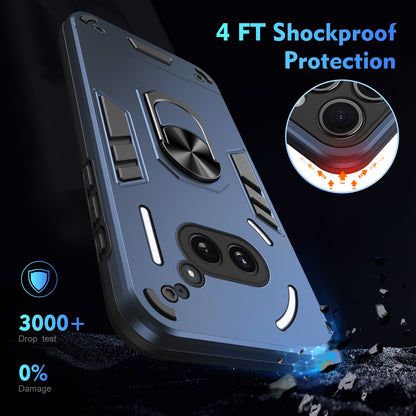 Shockproof Nothing Phone 2a Phone Case with 360° Rotatable Metal Ring Holder, Magnetic Car Mount Stand, Ultra-Thin PC & Silicone Protection Cover