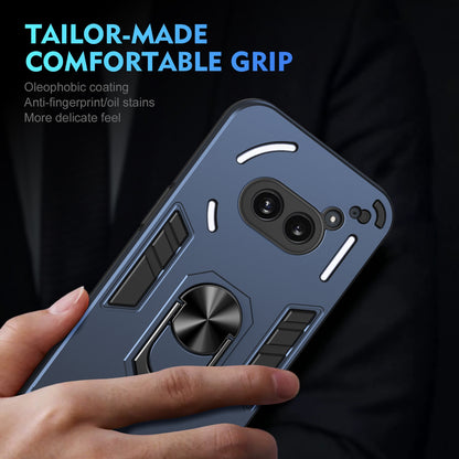 Shockproof Nothing Phone 2a Phone Case with 360° Rotatable Metal Ring Holder, Magnetic Car Mount Stand, Ultra-Thin PC & Silicone Protection Cover