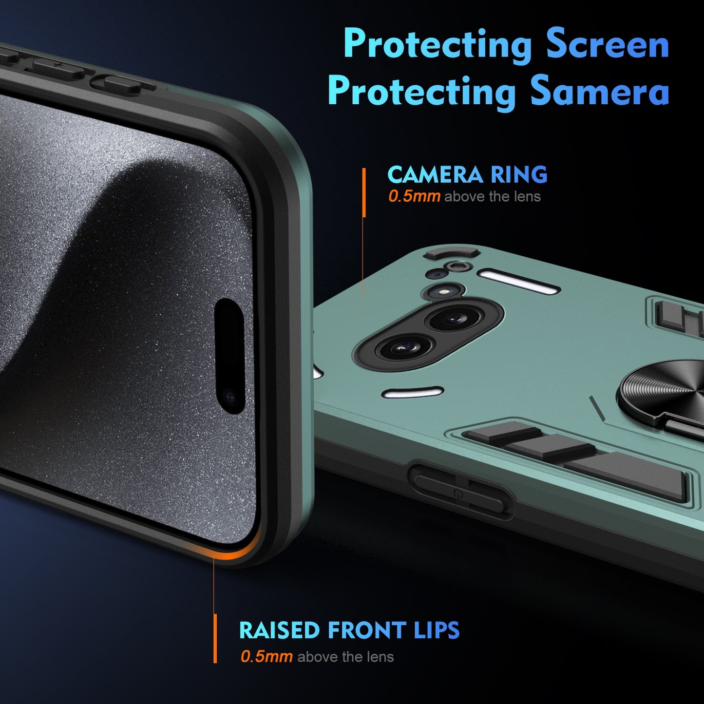 Shockproof Nothing Phone 2a Phone Case with 360° Rotatable Metal Ring Holder, Magnetic Car Mount Stand, Ultra-Thin PC & Silicone Protection Cover