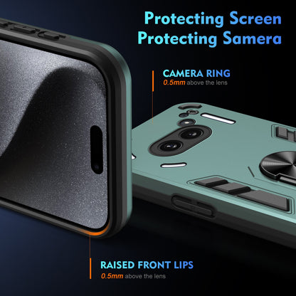 Shockproof Nothing Phone 2a Phone Case with 360° Rotatable Metal Ring Holder, Magnetic Car Mount Stand, Ultra-Thin PC & Silicone Protection Cover