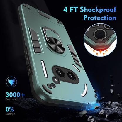 Shockproof Nothing Phone 2a Phone Case with 360° Rotatable Metal Ring Holder, Magnetic Car Mount Stand, Ultra-Thin PC & Silicone Protection Cover