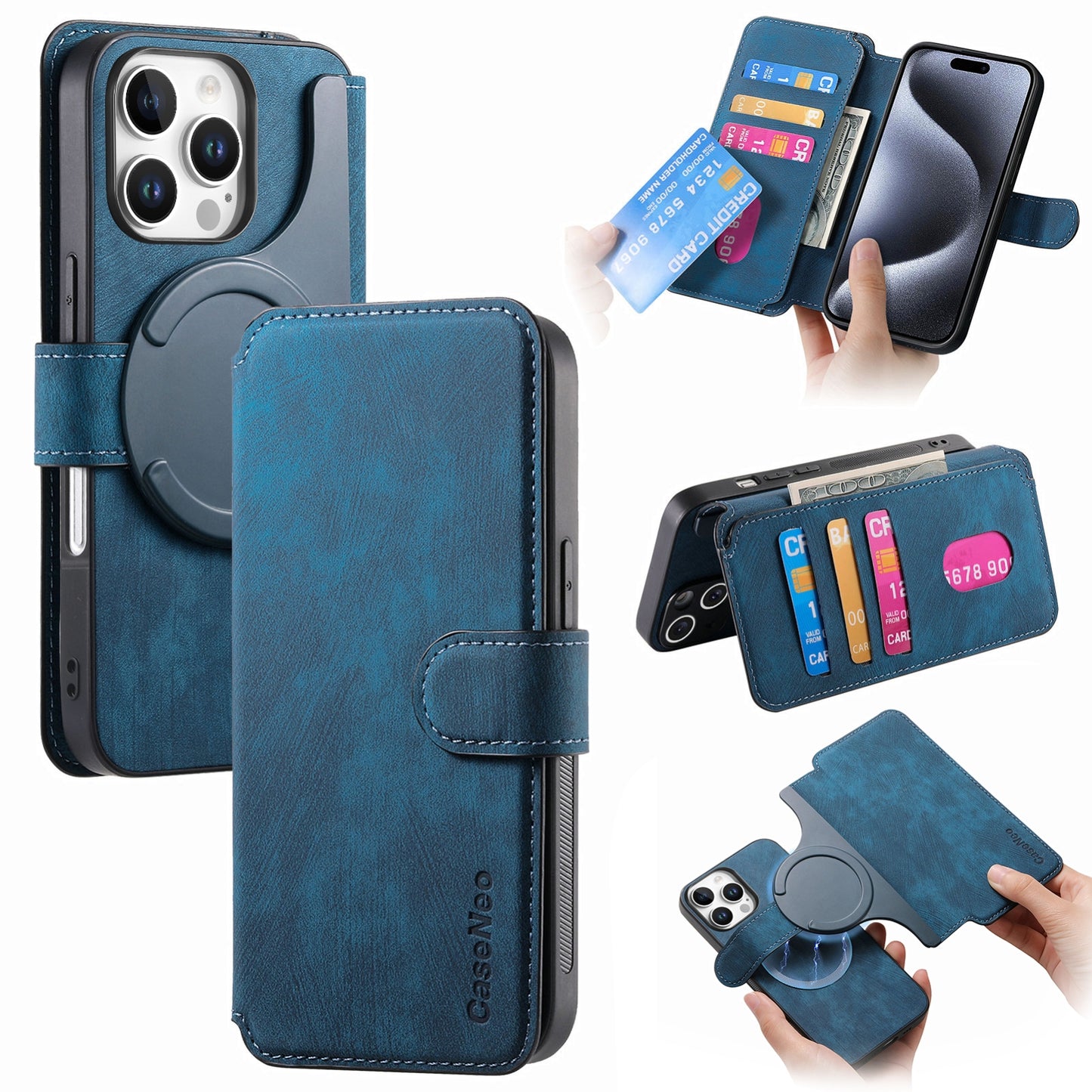 iPhone 16 Pro Retro Leather Phone Case with Enhanced MagSafe Wireless Charging, RFID Anti-theft Protection, Kickstand & Magnetic Lock Wallet Cover