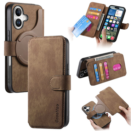 iPhone 16 Plus Retro Leather Phone Case with Enhanced MagSafe Wireless Charging, RFID Anti-theft Protection, Kickstand & Magnetic Lock Wallet Cover