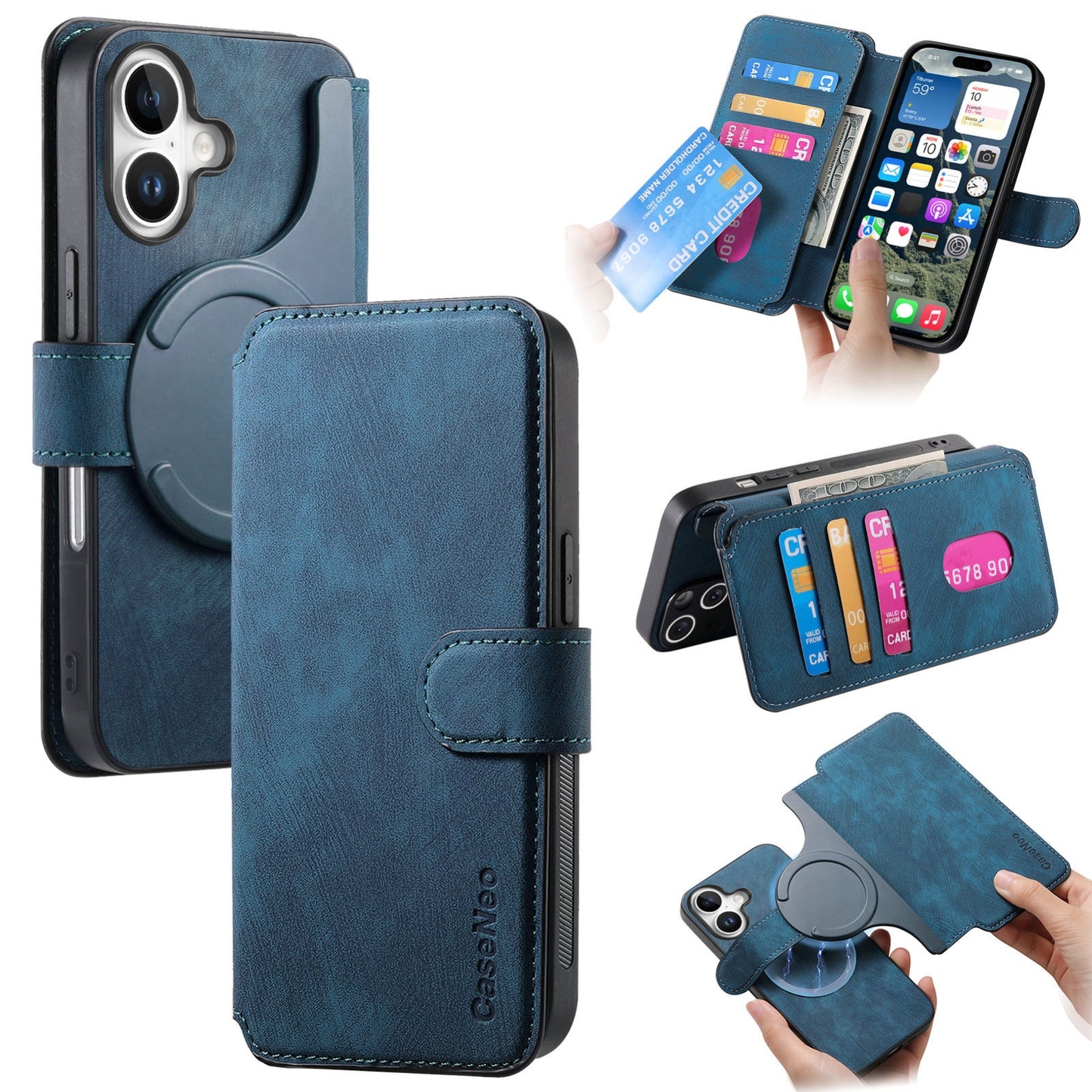 iPhone 16 Plus Retro Leather Phone Case with Enhanced MagSafe Wireless Charging, RFID Anti-theft Protection, Kickstand & Magnetic Lock Wallet Cover