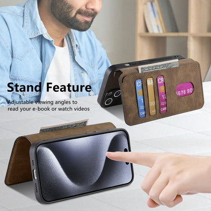 iPhone 15 Pro Retro Leather Phone Case with Enhanced MagSafe Wireless Charging, RFID Anti-theft Protection, Kickstand & Magnetic Lock Wallet Cover