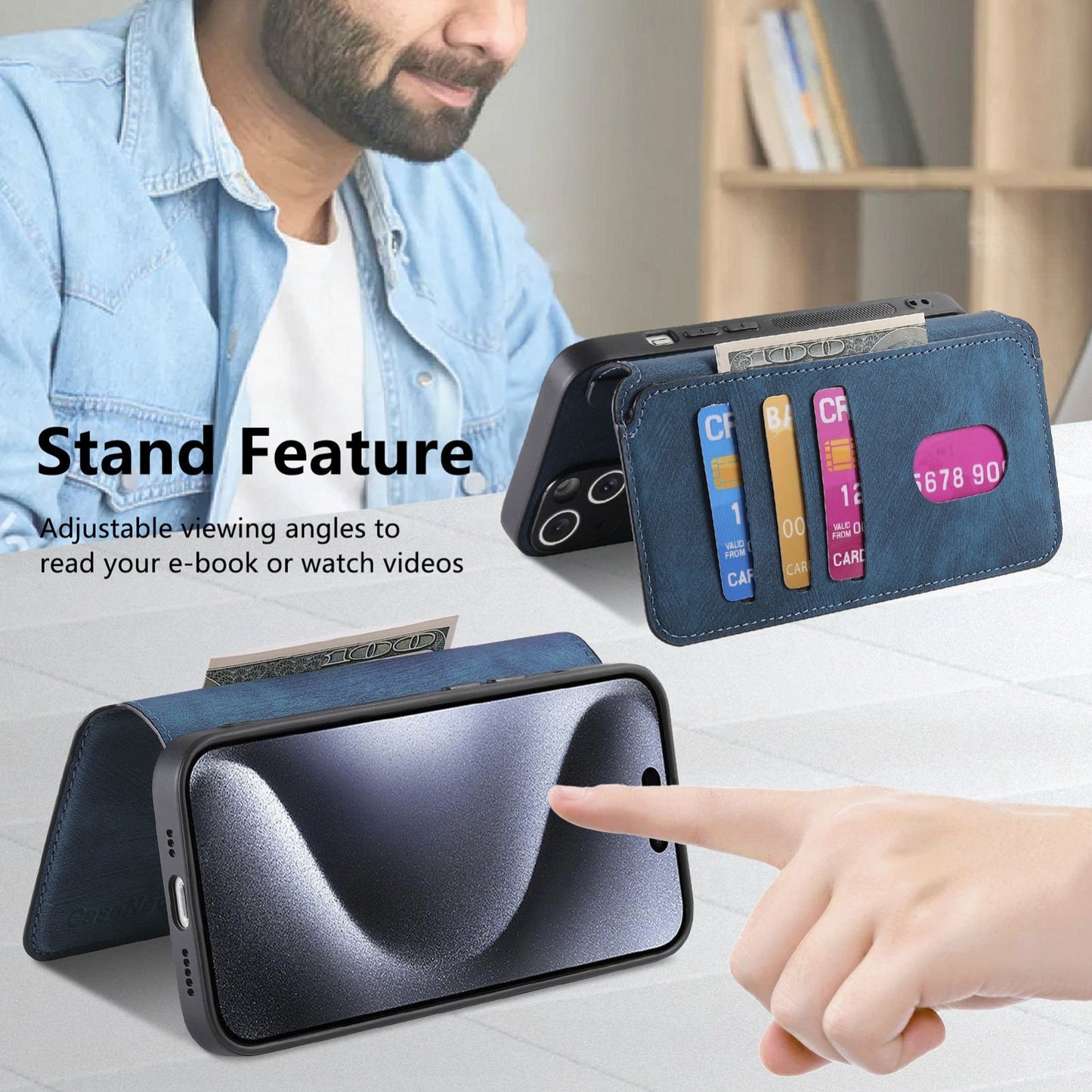 iPhone 15 Pro Retro Leather Phone Case with Enhanced MagSafe Wireless Charging, RFID Anti-theft Protection, Kickstand & Magnetic Lock Wallet Cover