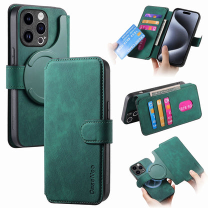 iPhone 15 Pro Retro Leather Phone Case with Enhanced MagSafe Wireless Charging, RFID Anti-theft Protection, Kickstand & Magnetic Lock Wallet Cover