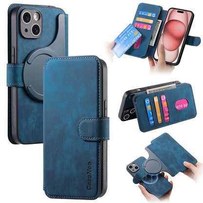 iPhone 15 Plus Retro Leather Phone Case with Enhanced MagSafe Wireless Charging, RFID Anti-theft Protection, Kickstand & Magnetic Lock Wallet Cover