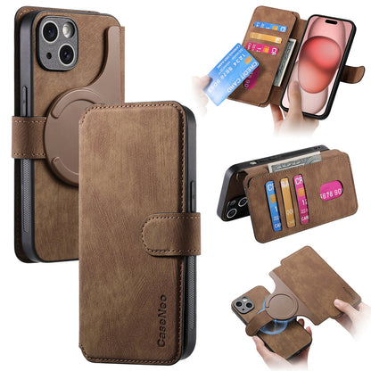 iPhone 15 Retro Leather Phone Case with Enhanced MagSafe Wireless Charging, RFID Anti-theft Protection, Kickstand & Magnetic Lock Wallet Cover