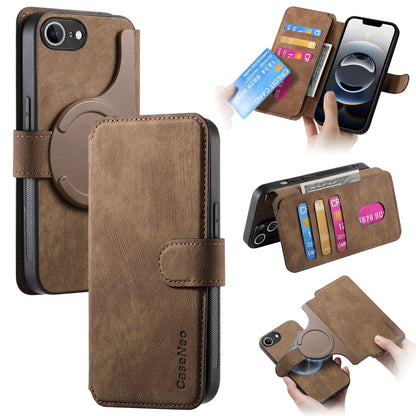 iPhone 16e Retro Leather Phone Case with Enhanced MagSafe Wireless Charging, RFID Anti-theft Protection, Kickstand & Magnetic Lock Wallet Cover