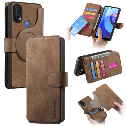 Motorola Moto E30/E20 Retro Leather Phone Case with Enhanced MagSafe Wireless Charging, RFID Anti-theft Protection, Kickstand & Magnetic Lock Wallet Cover