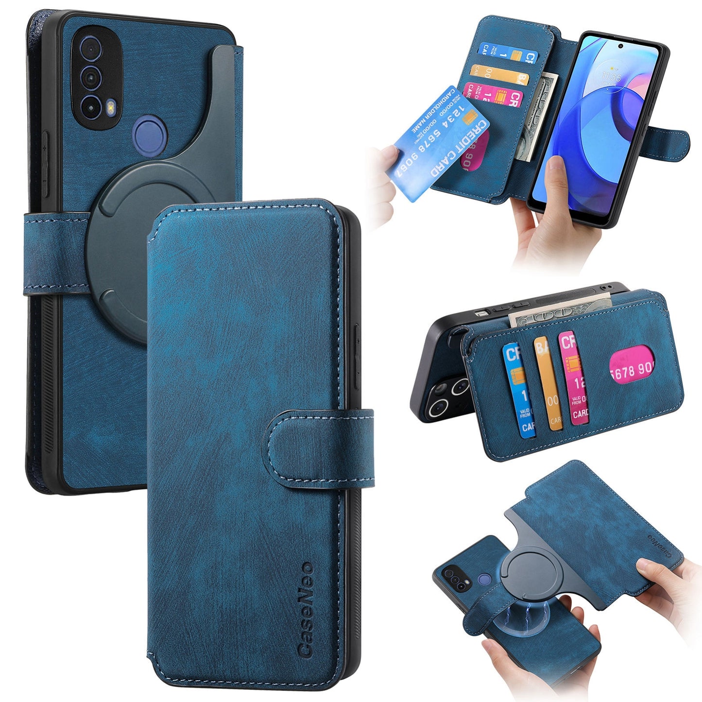 Motorola Moto E30/E20 Retro Leather Phone Case with Enhanced MagSafe Wireless Charging, RFID Anti-theft Protection, Kickstand & Magnetic Lock Wallet Cover