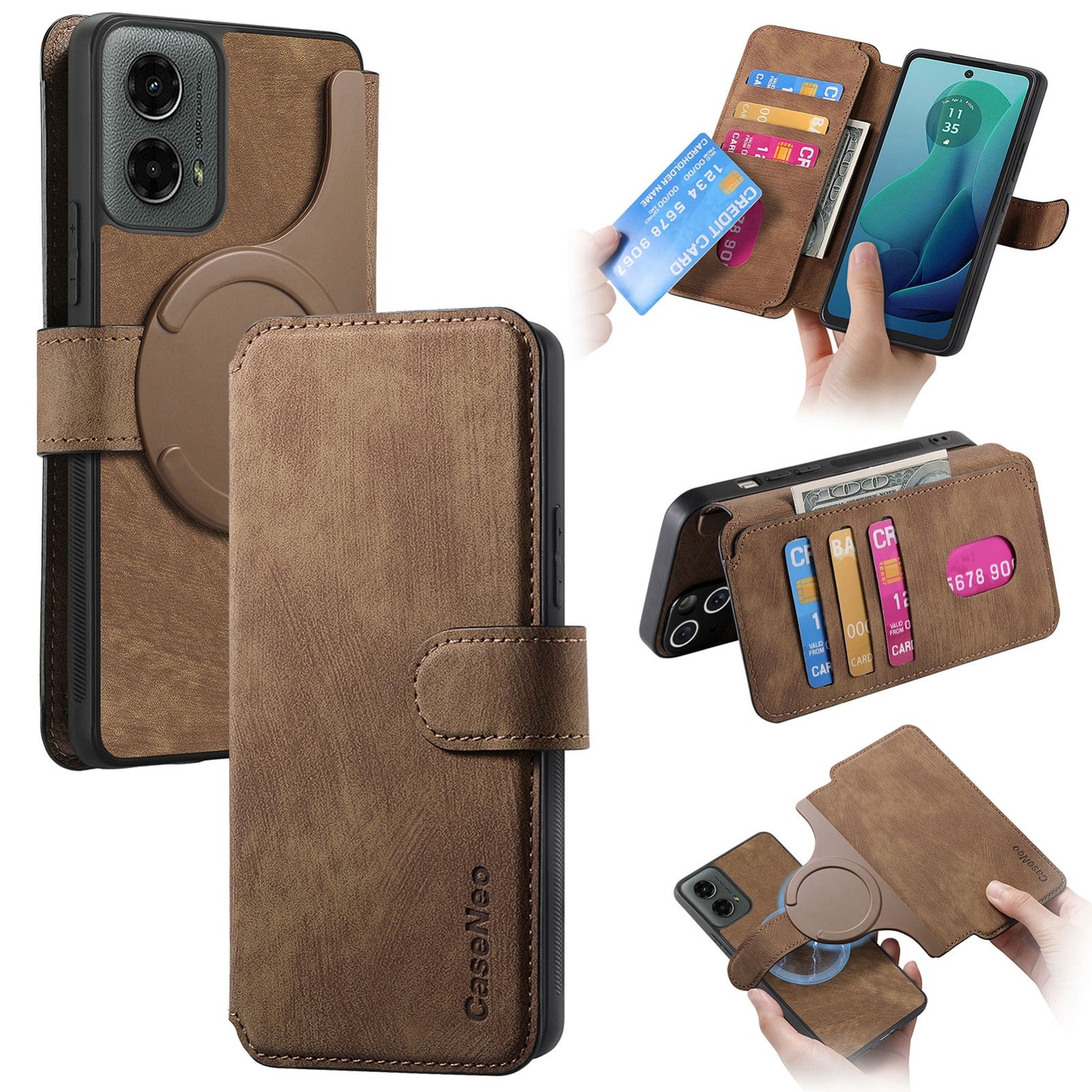 Motorola Moto G 5G 2024 Retro Leather Phone Case with Enhanced MagSafe Wireless Charging, RFID Anti-theft Protection, Kickstand & Magnetic Lock Wallet Cover