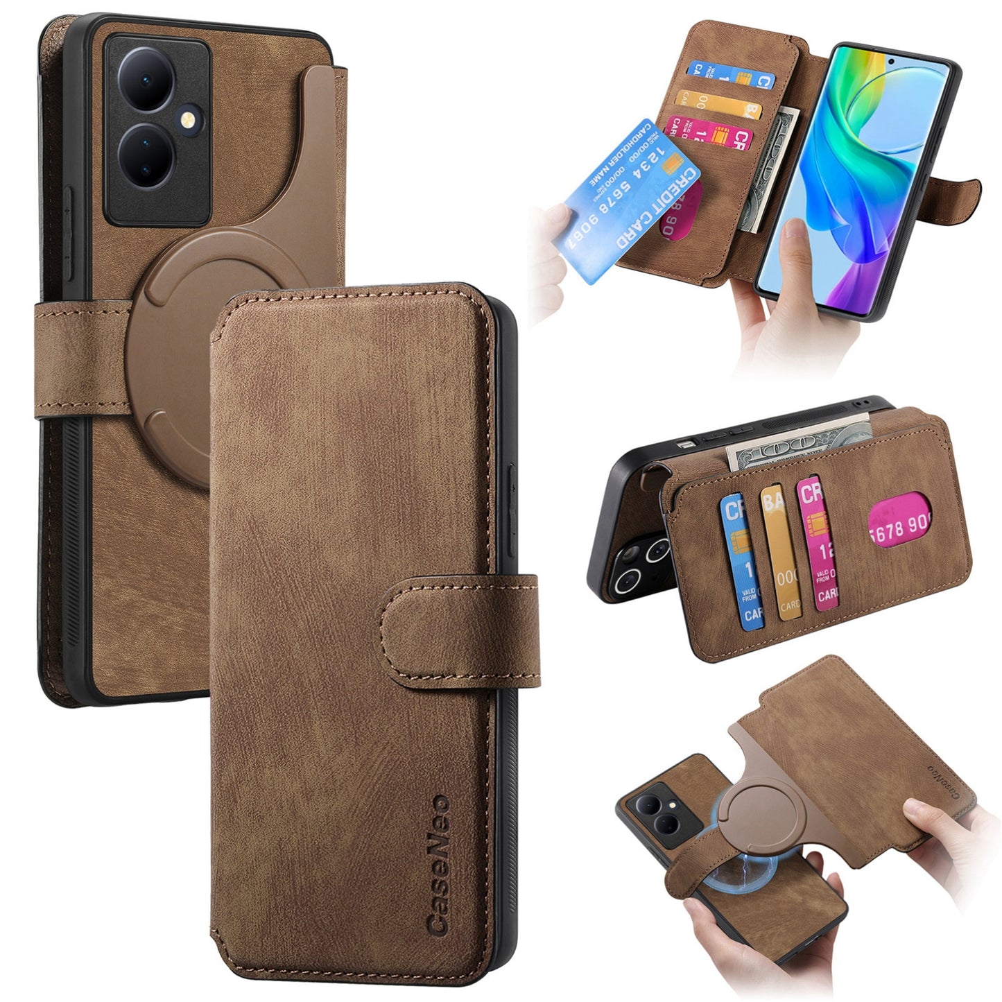 vivo V29 Lite Retro Leather Phone Case with Enhanced MagSafe Wireless Charging, RFID Anti-theft Protection, Kickstand & Magnetic Lock Wallet Cover